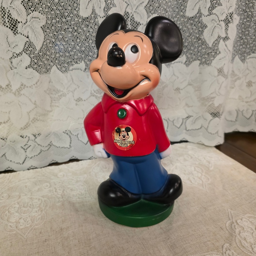 Disney 70s‎ Mickey Mouse Club Plastic Coin Bank 11" Red Blue Vintage Play Pal